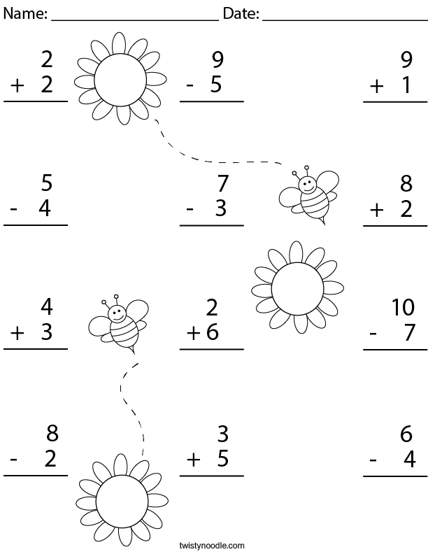 Add And Subtract Within 10 Math Worksheet Twisty Noodle 2867